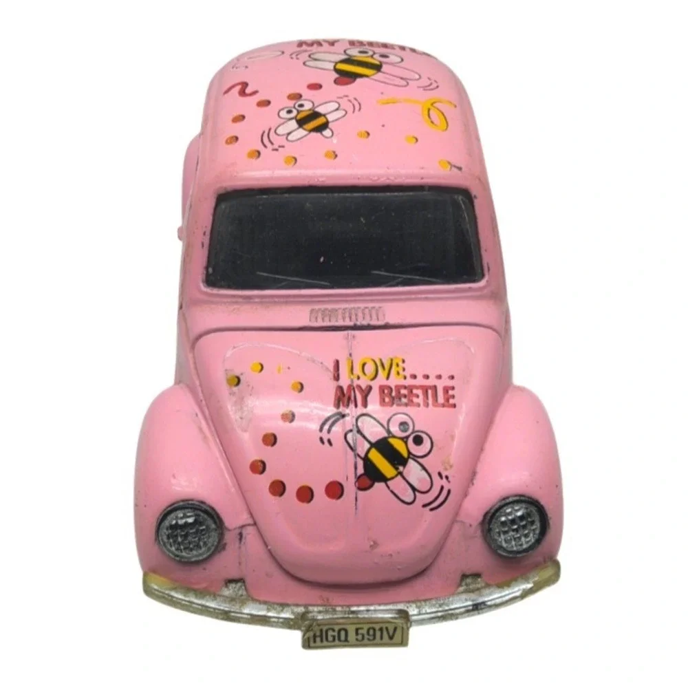 Pink VW Bug Beetle I‎ Love My Beetle Volkswagen Die Cast Metal Toy Car #SS5702